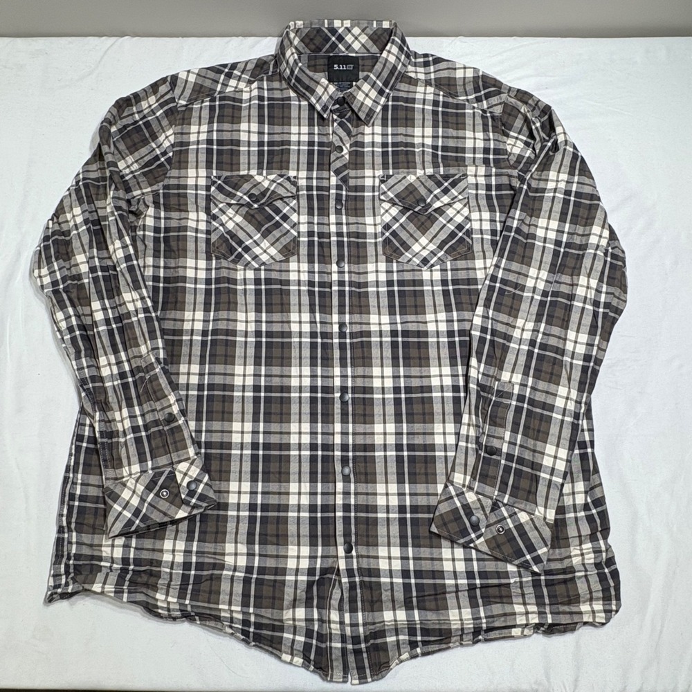 5.11 Tactical Shirt Mens 2XL‎ Brown Gunner Plaid Snap Front Utility Workwear - Picture 2 of 8